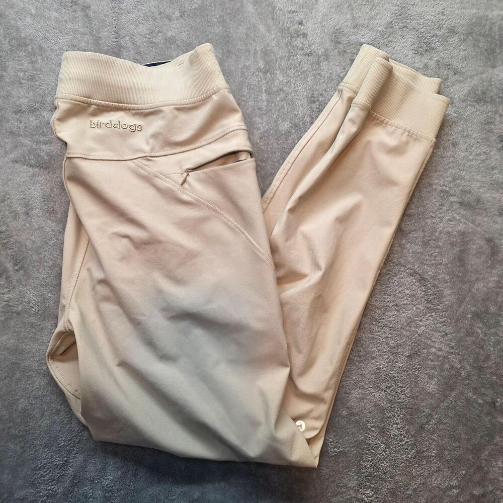 Birddogs Jogger Pants Mens L Beige 100% Poly Elastic Waist Zip Pocket Athletic